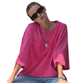 thumbnail image 3 of Camisetas Oversize para Mujer, Camisetas Vintage de Algodón, Cuello Redondo, Corta, Túnicas Lavadas de Verano. Rosa Roja S, 3 of 10