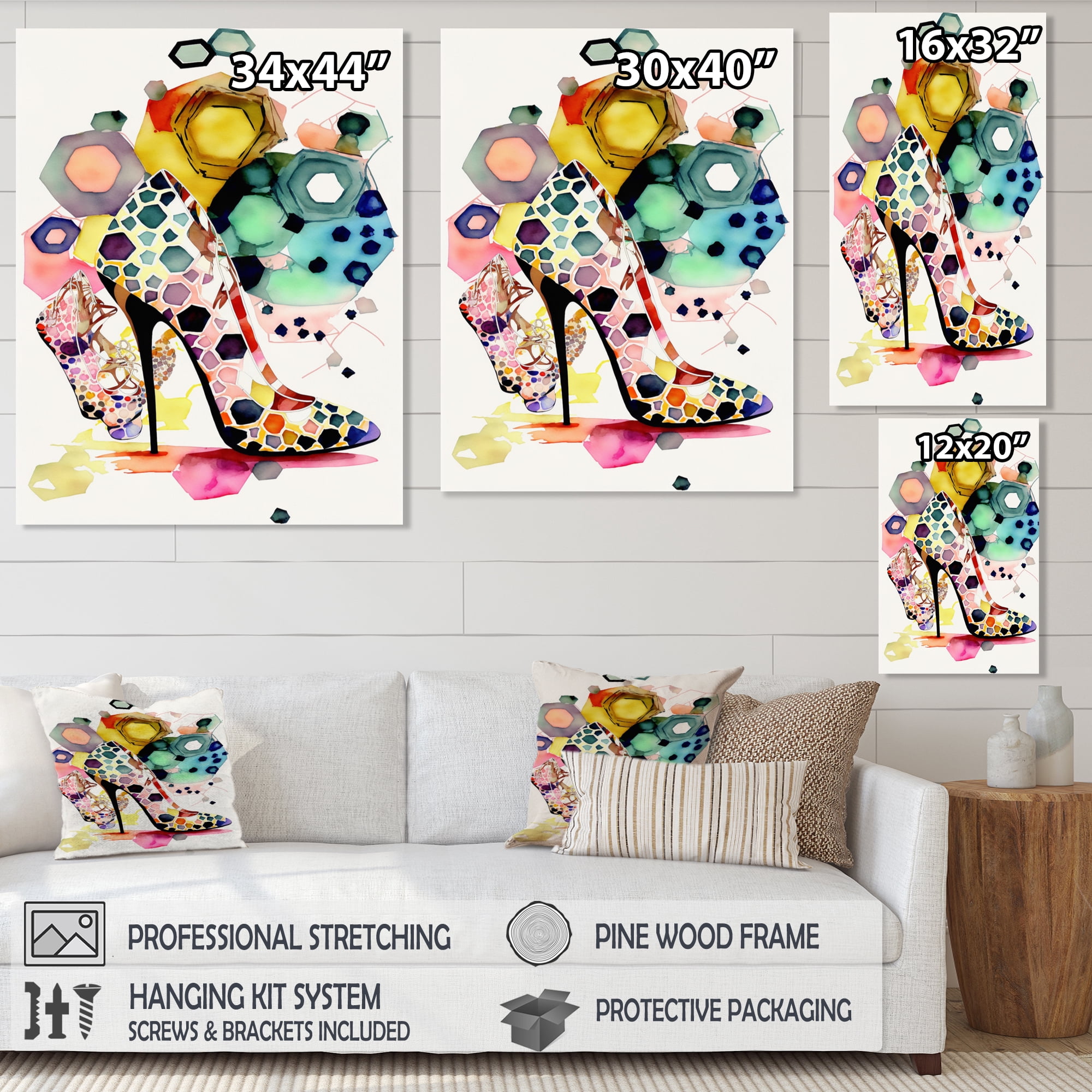 Designart Retro Art Deco High Heel Shoe VII Canvas Wall Art