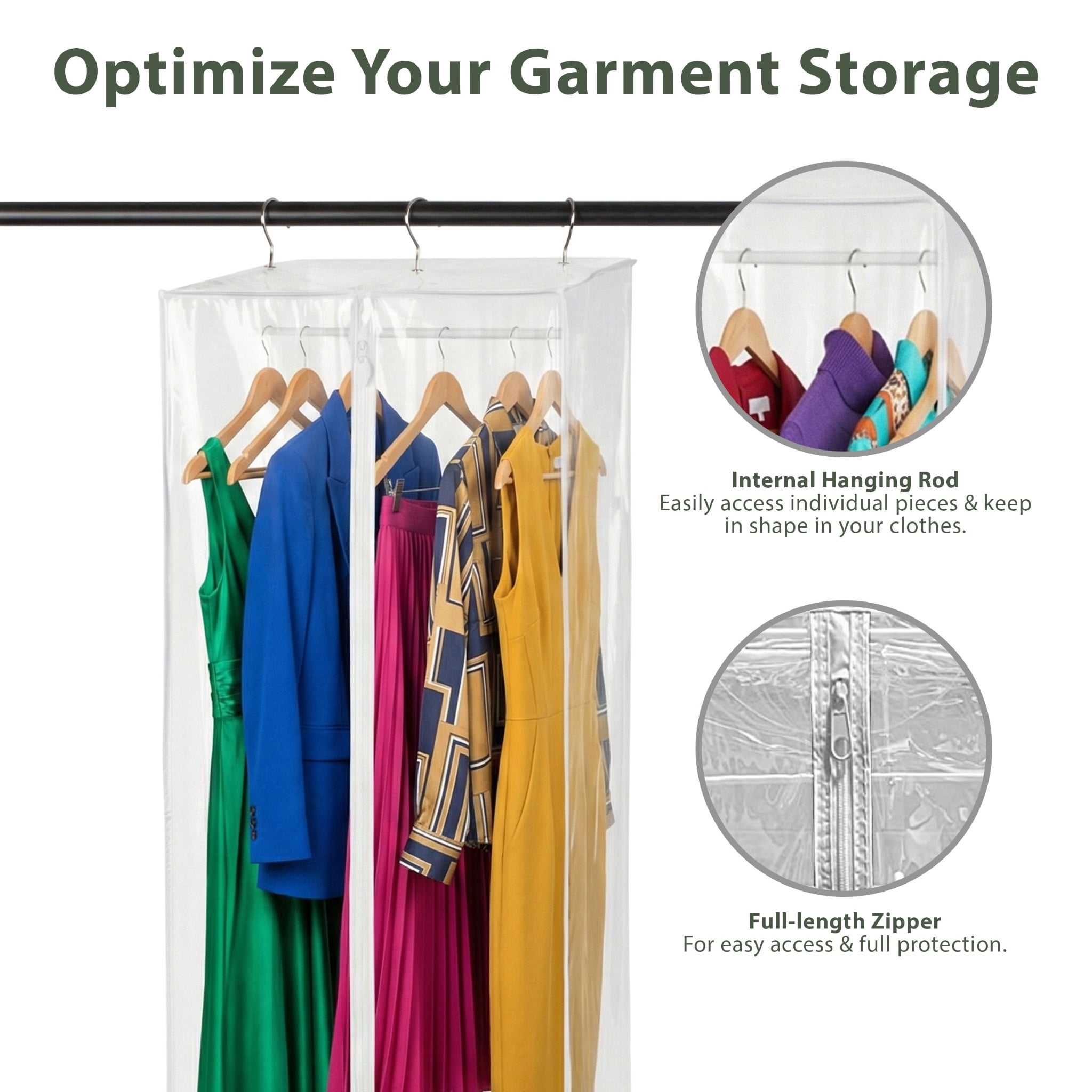 Hold N' Storage Garment Bag - Clear Hanging Closet Organizer with Zipper and Rod - 42"H