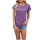 thumbnail image 1 of Camisetas de Manga Larga de las Mujeres de Color Sólido Detalle de Cuello Redondo Botón, Suelto Ajuste Manga Corta Casual Top, 1 of 4