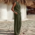 thumbnail image 4 of Women's 2 Piece Lounge Outfits Lapel Collar Cowl Neck Sleeveless Tank Tops and Baggy Wide Leg Pants Lightweight Vacation Outfits Army Green, 4 of 6