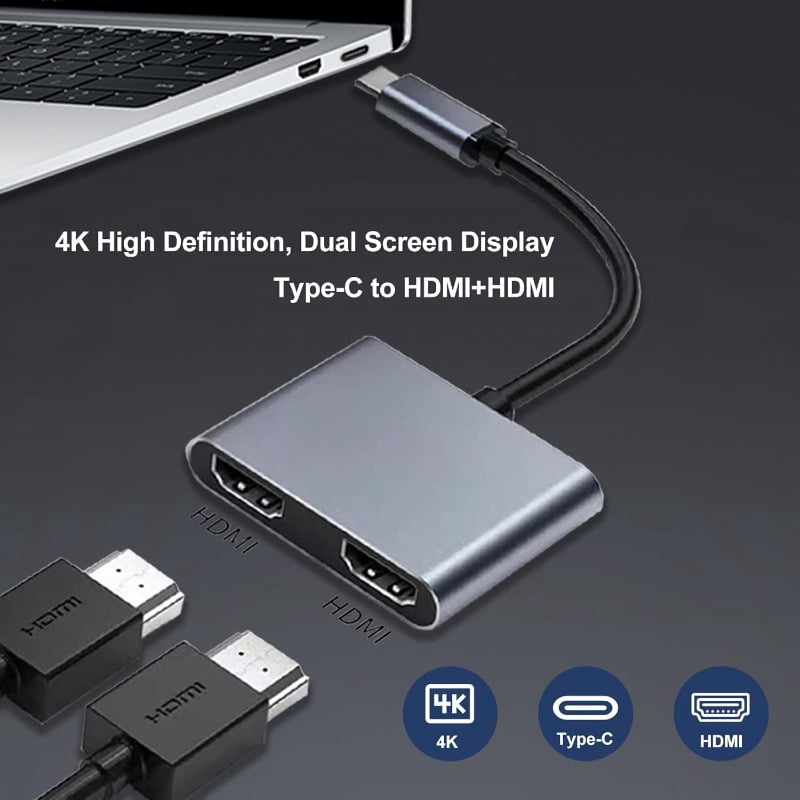 Dual Monitor Adapter, USB-C to HD 4K Dual Monitor Adapter, 2-in-1 Multi-Function Docking Station for MacBook Pro/Air, iPad Pro, XPS, etc. Dual Monitors, Extended Display (Windows Only)
