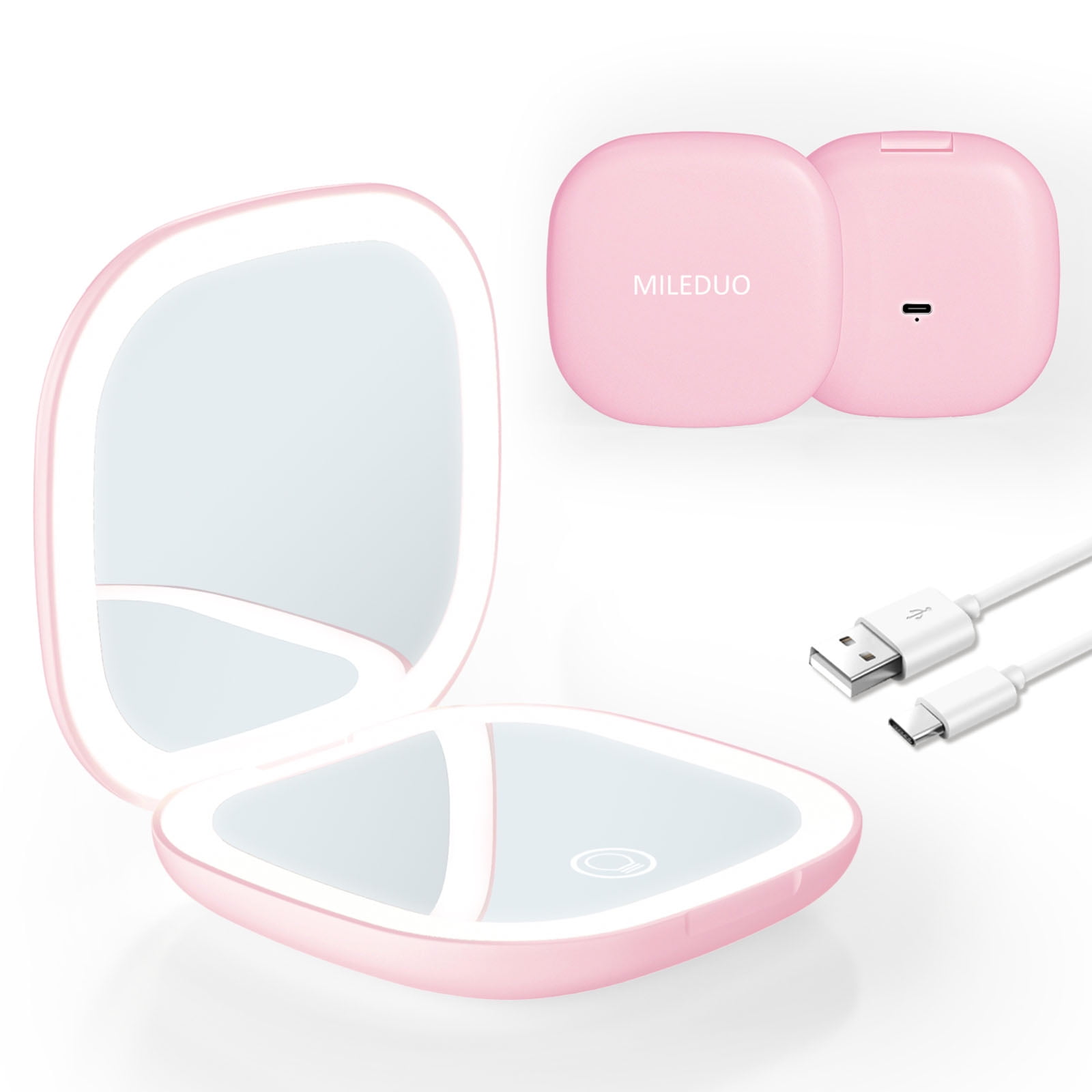 MILEDUO Compact Mirror Light Travel Makeup Mirror with 1X/10X