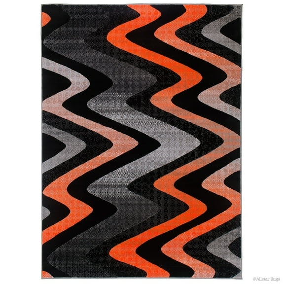 Allstar Rugs Allstar Modern Distressed Wavy Linear Design Rug Orange 7' 9"x9' 8" 8' x 10'