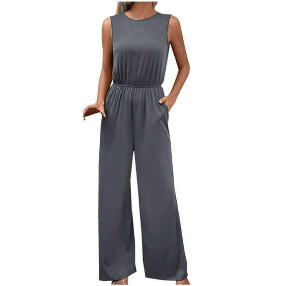 hotojiny Sleeveless Jumpsuit for Womens High Waist Wide Leg Long Pants Rompers with Pockets Dressy Casual One-Piece Outfits