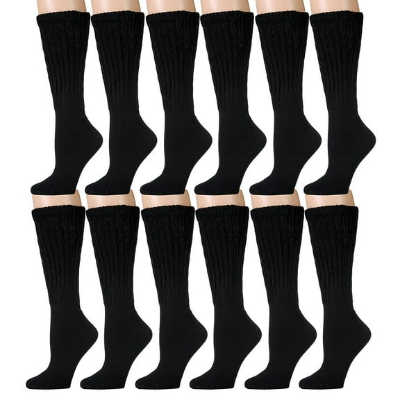 Yacht & Smith Slouch Socks for Men, Extra Slouch Cotton Boot Socks (6 - 12 Pairs) (12 Pairs, Black)