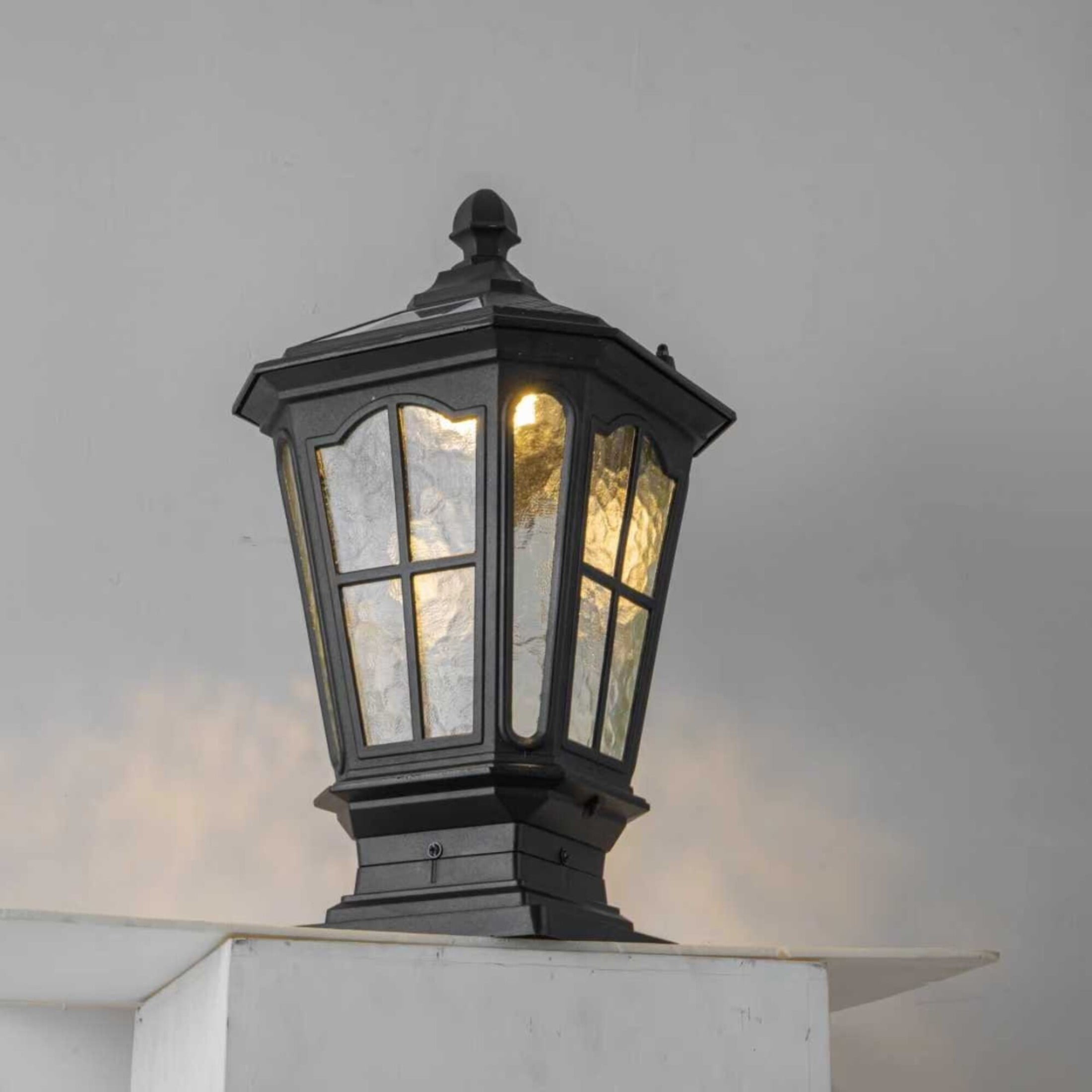 GDF Studio Outdoor Garden Post Light, Aluminum Vintage Pillar Lantern Porch Lamp, Matte Black