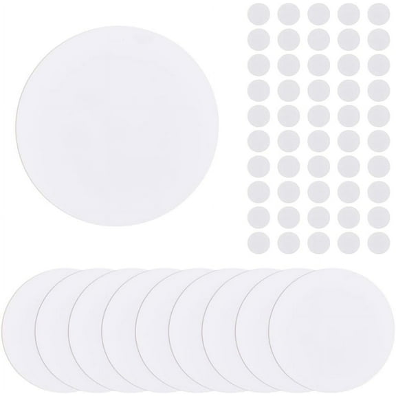 10Pcs PP Plastic Flat Round Wall Hole Cover Sheets with 100Pcs Plastic Stickers 12.7cm/5" PVC Material Dustproof Cover Plate Frosted Blank Plate for Wall Plasterboard Hole Covering DIY White