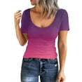 thumbnail image 2 of Fulijie Short Sleeve T Shirt For Ribbed,No Boundaries Ribbed Short Sleeve Shirt,Womens Tops,Women Short Sleeve Scoop Neck Ribbed Fitted Knit Shirt Basic Tight TShirts Henley Gradient Summer Tops, 2 of 4
