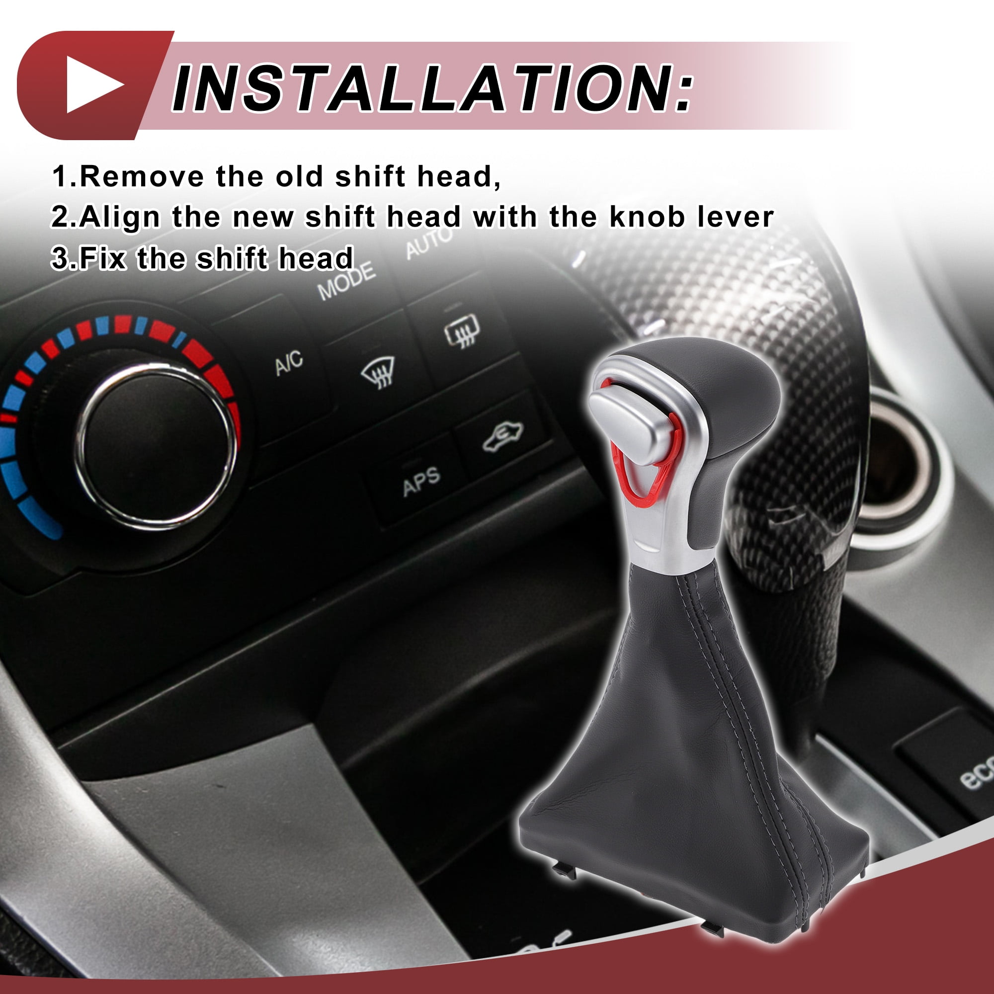 Unique Bargains Gear Shift Knob with Cover Automatic Stick Shifter Knob for Audi A4 2009-2014 Plastic Faux Leather Gray
