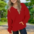 thumbnail image 2 of Girl's Hooded Sweatshirt Teens V-Neck Sweatshirt Trendy Solid Casual Pullover with Pocket Oversized Kids Thin Fleece Hoodless Tops For School Casual Fall Hoodies for Girl Red 3Y, 2 of 8