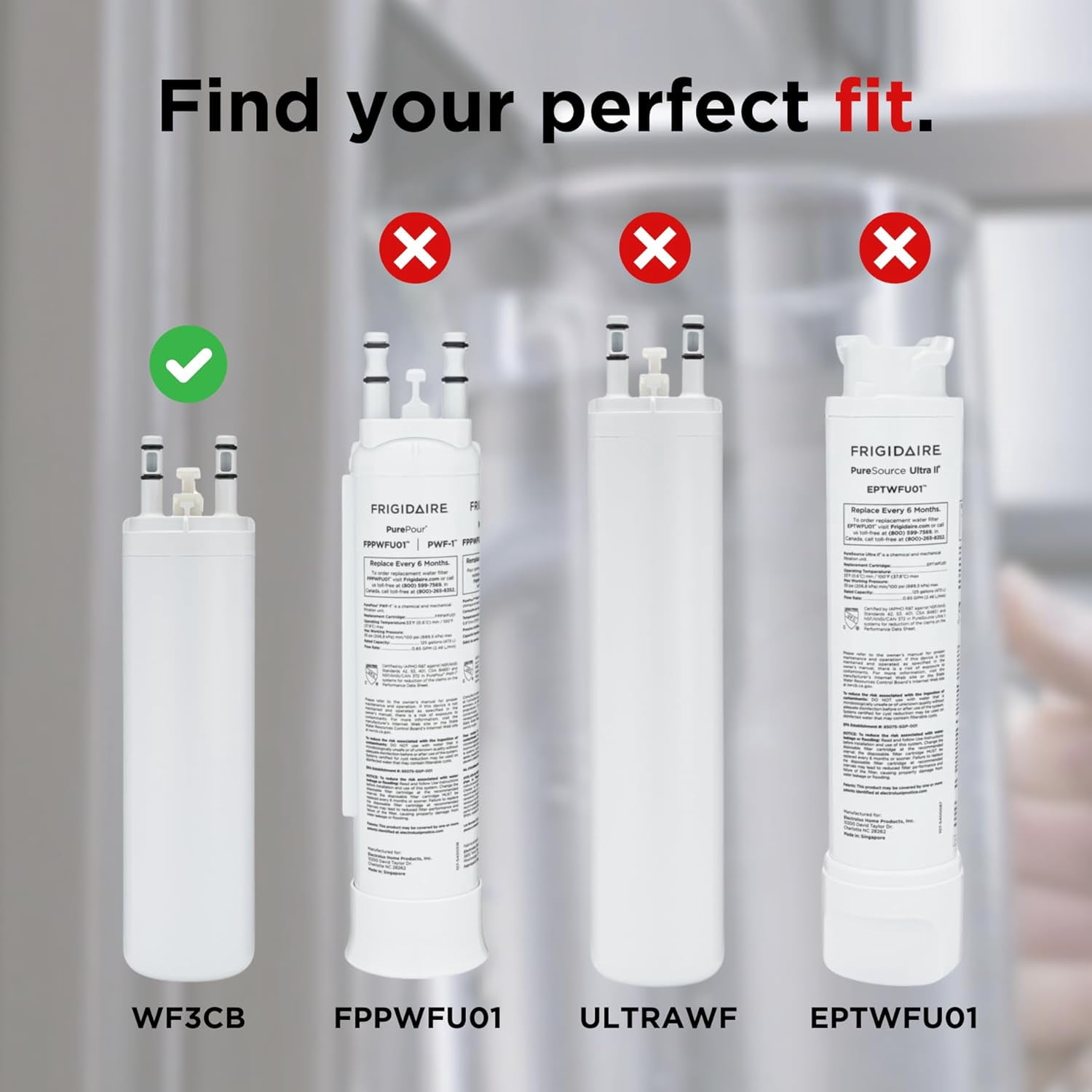 1-Pack WF3CB PureSource 3 Refrigerator Water Filter Replacement for Frigidaire, OEM Compatible Fridge Water Filter, NSF Certified, White