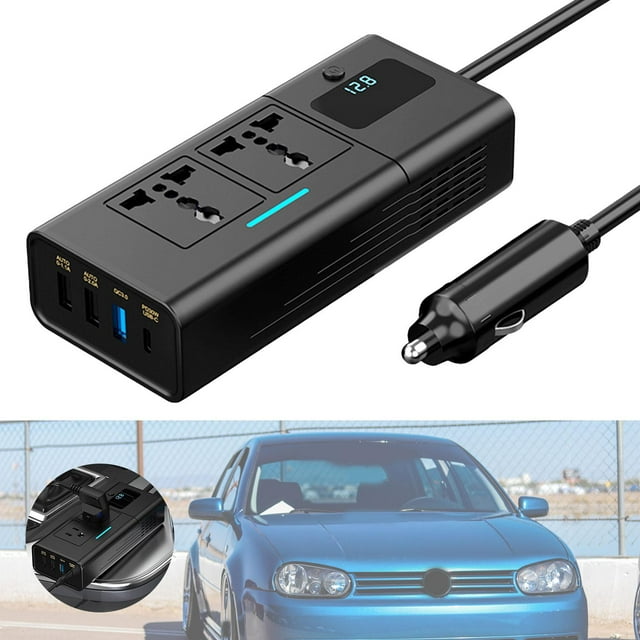 BELOVING Accessoire d'Alimentation pour Voiture 200W Protection de Sécurité pour Voiture DC 12V à 110V 220V Noir