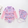 thumbnail image 2 of BOOMNY Toddler Baby Girls One Peice Swimsuits Long Sleeve Bathing Suit With Hat Hawaiian Graphic Lightweight Summer Vacation Beach Swimwear, 2 of 4