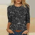 thumbnail image 5 of qucoqpe Womens Sequin Tops 3/4 Sleeve Crew Neck Sparkling T-shirts Fashion Casual Loose Blouses, 5 of 5