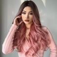 thumbnail image 3 of Synthetic Wig Pink Curly Wavy Wig Long Hairpiece, 3 of 8