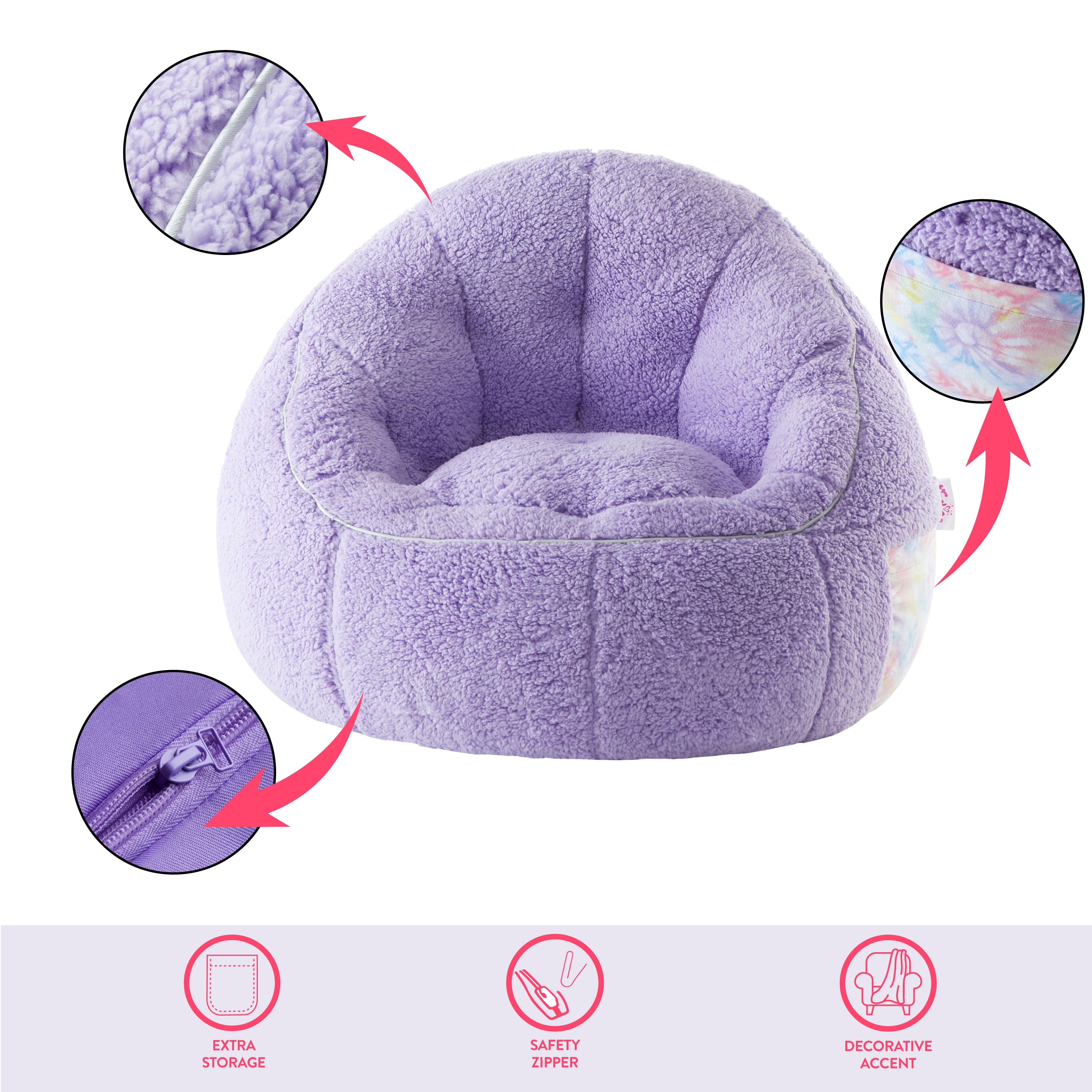 Justice Super Soft Teddy Sherpa Bean Bag Chair with Pocket Purple