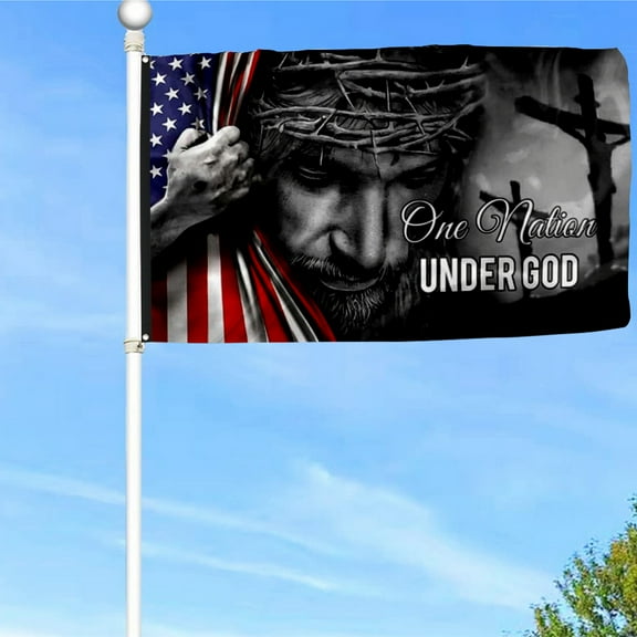 Bayyon Jesus Flag One Nation Under God Grommet Flag Banner with Grommets 3x5Feet Man cave Decor