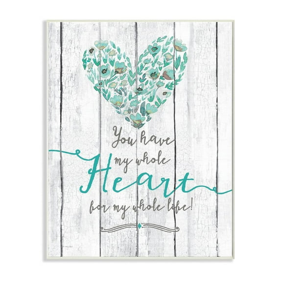 Stupell Industries My Whole Heart Blue Green Wood Textured Word Design Graphic Art Unframed Art Print Wall Art, 13x19, by Jo Moulton