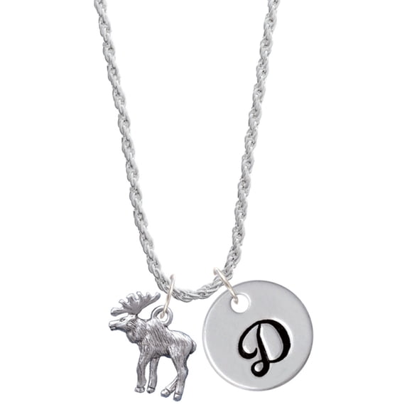 Delight Jewelry Silvertone Moose Silvertone Script Initial Disc - D - Charm Necklace, 20"+3"