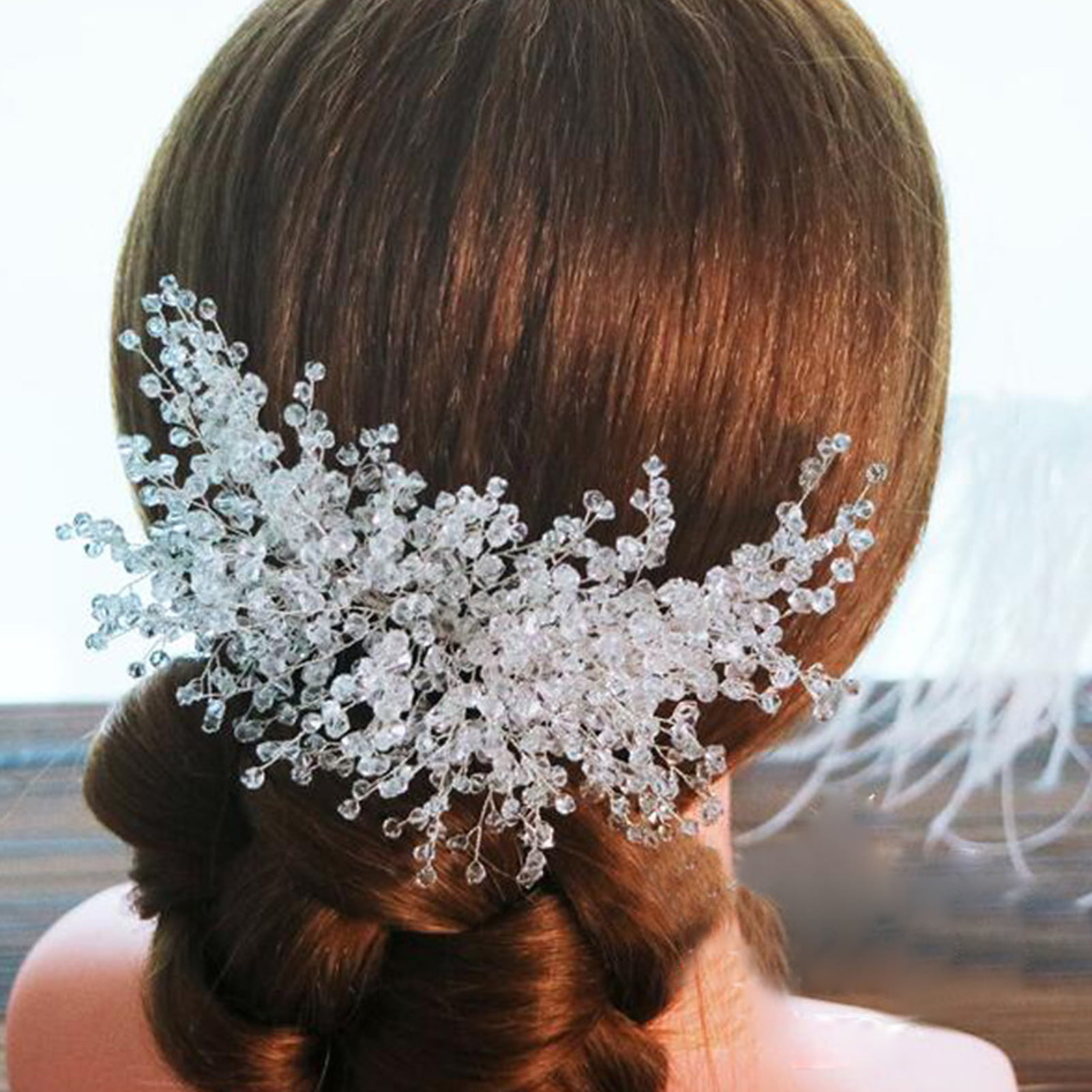 Bridesmaids Silver Hair Comb White Hair Accessories with Luxurious Crystals  for Banquet Wedding Gown Hair Clips 