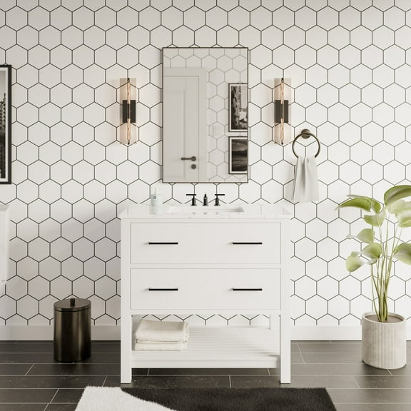 Hudson 36-inch Bathroom Vanity (Engineered Marble/White)