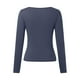 thumbnail image 4 of Top corto ajustado de manga larga para mujer: camiseta ajustada con cuello redondo, poliéster y spandex, diseño básico liso para hacer ejercicio, yoga y estilo informal., 4 of 4