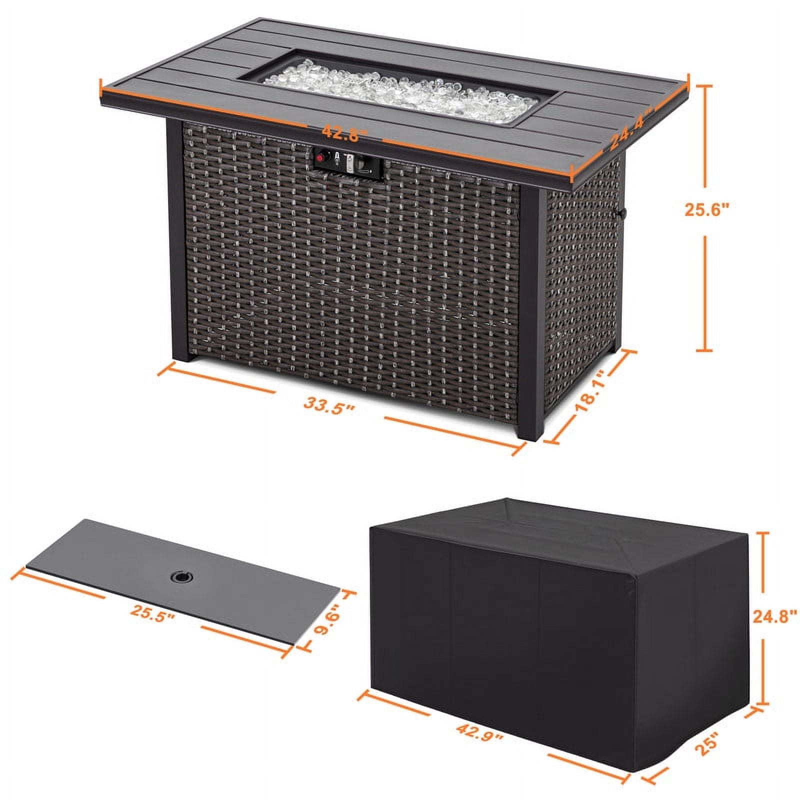 Nuu Garden 43" 50000BTU Outdoor Propane Gas Fire Pit Table, Rattan Aluminum Gas Burning Fire Pit Table, Dark Brown