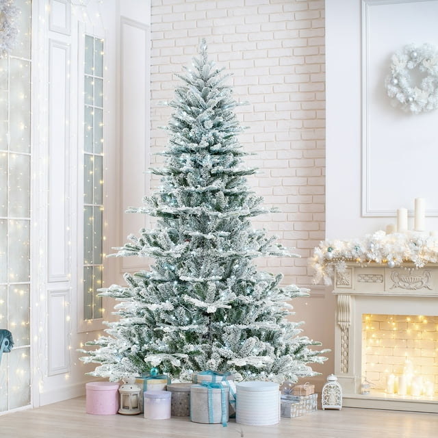 Gymax 7 FT Snow Flocked Artificial Christmas Tree w/ 1119 PVC & PE Tips 620 LED Lights