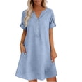 thumbnail image 5 of Pounoo Mini Dresses for Women V Neck Sleeveless Ruffle Hem Side Pockets Woven Fabric Relaxed Fit Beach Vacation Womens Short Dress, 5 of 7