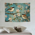 thumbnail image 4 of ONETECH Vintage Flower Tapestry Asian Cherry Blossoms Blue Teal Flower Bird Blossoms Garden Branches Vintage Asia Watercolor Oil Painting Decor Wall Hanging Living Room Bedroom Dormitory Backdrop, 4 of 7