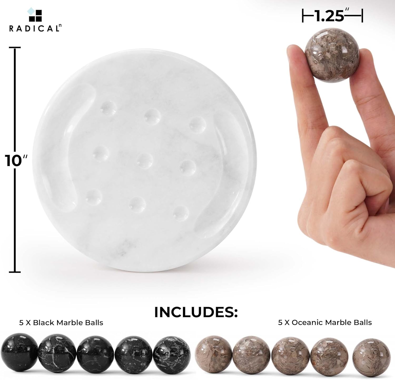 Radicaln Marble Tic Tac Toe 10" Inches Black and Oceanic Handmade Board Game for Adults – Fun Travel & Outdoor Game, Coffee Table Decor & Brain Teaser