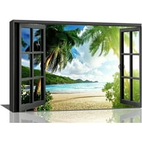 Beach Wall Art Seaside Pictures Wall Window Seaside Canvas Painting Print Artwork Modern Painting Art, Dining Room Wall Decor Ideas, Art Deco Frameless 8x10inch