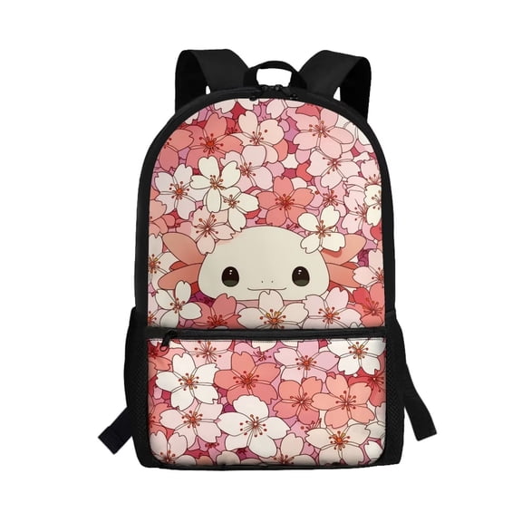 Uorisanigo School Bag Kids with Padded Straps, Cherry Blossom Axolotl School Backpack for Boys 6-12 Year, Durable Lightweight Multifunctional Large Capacity Universal Fit School, Travel & Sports
