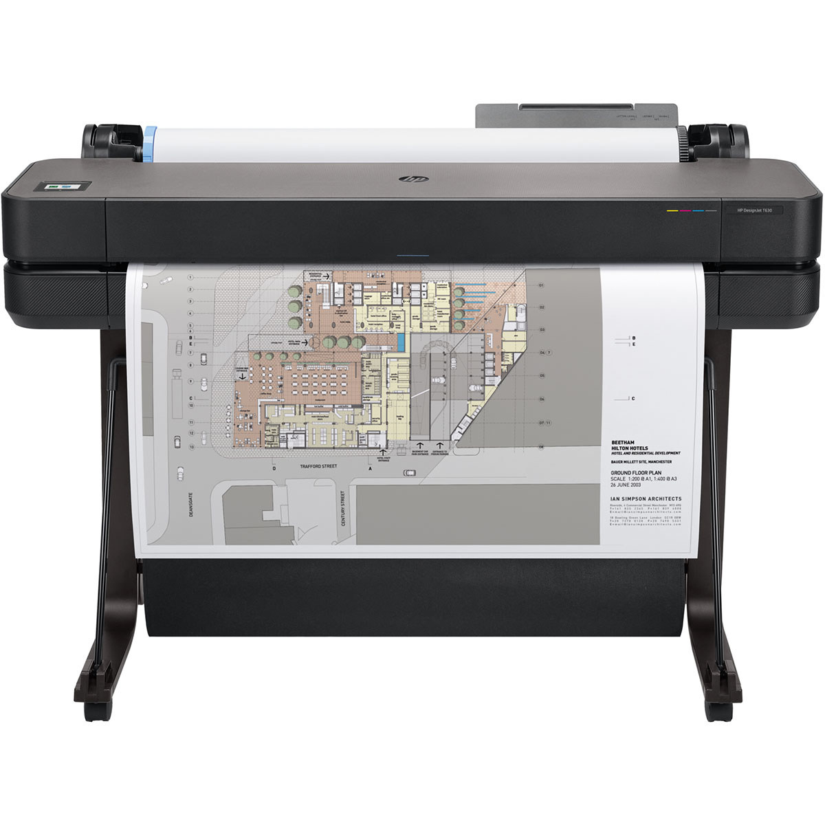 HP DesignJet T630 Large Format 36-inch Plotter Printer with Auto Sheet Feeder, Media Bin & Stand (5HB11D)