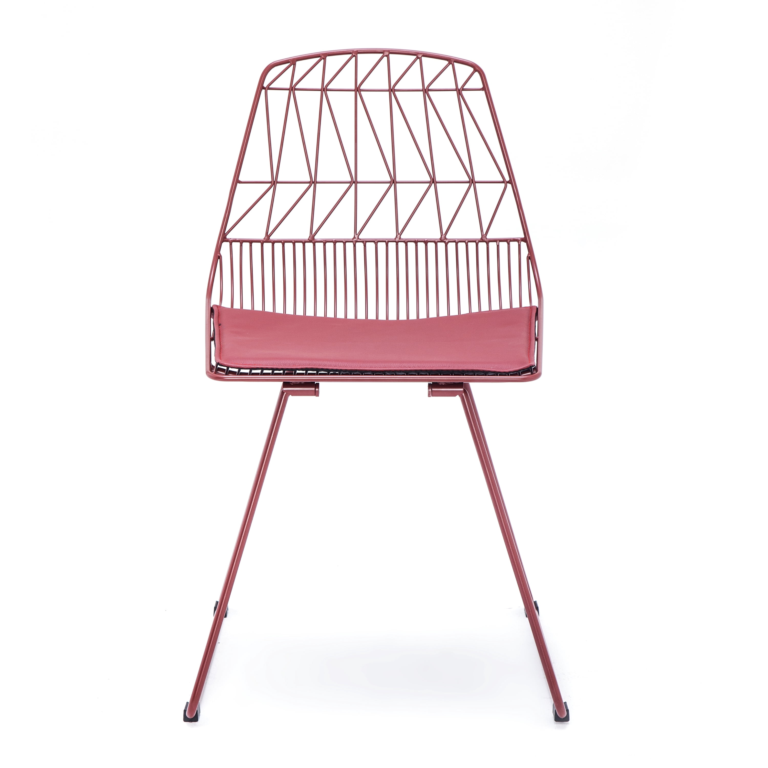 Industrial Metal Bistro Chairs, Modern Geometric Back Padded Faux Leather Side Chairs, Lightweight Sturdy Metal Chair, Indoor Outdoor Kitchen Cafe Chair with Anti-Scratch Floor Pads