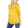 thumbnail image 1 of I.N.C T-Shirt Basique à Bordure Transparente pour Femmes, Jaune, Très Grand, 1 of 1