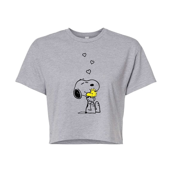 Peanuts - Snoopy and Woodstock Hearts - Juniors Cropped Graphic T-Shirt