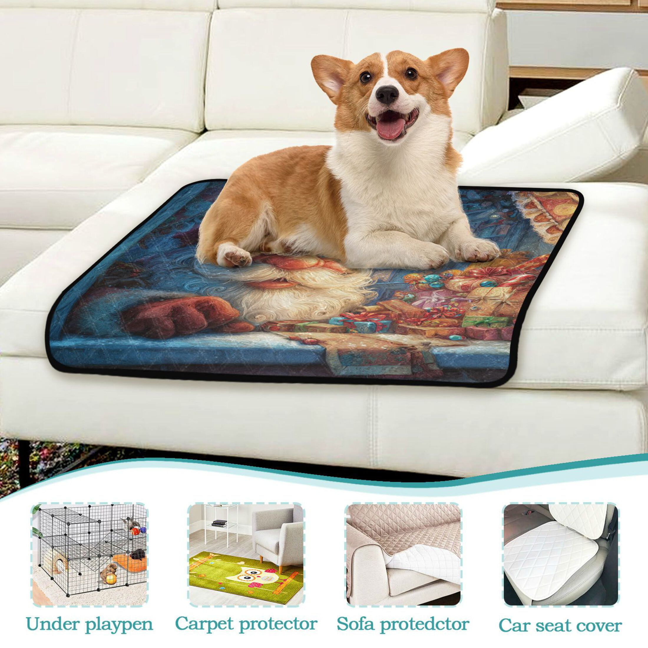Qxltty Anime Santa Claus Cat litter Pads Pet Set of 2 Diaper Mats Center Anti-leakage Layer Absorbent Soft and Comfortable