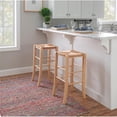 thumbnail image 2 of Linon Backless Set of Two 29" Barstools Handwoven Seat in Natural Stained Wood, 2 of 14