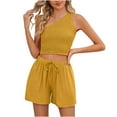 thumbnail image 2 of Idoravan Women Sets Clothing Clearance Summer Suit Solid Color Vest Casual Short Sleeveless Cropped Navel Fashion Body Sculpting Women Clothing, 2 of 6