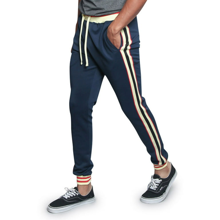 G-Style USA Men's Hip Hop Slim Fit Track Pants - Athletic Jogger G Striped  - Navy - X-Large 