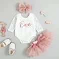 thumbnail image 3 of IBTOM CASTLE Baby Girls 1st Birthday Outfit Cake Smash Floral Lace Romper + Tutu Skirt + Bow Headband Princess Dress Photo Shoot Clothes 9-12 Months Pink, 3 of 8