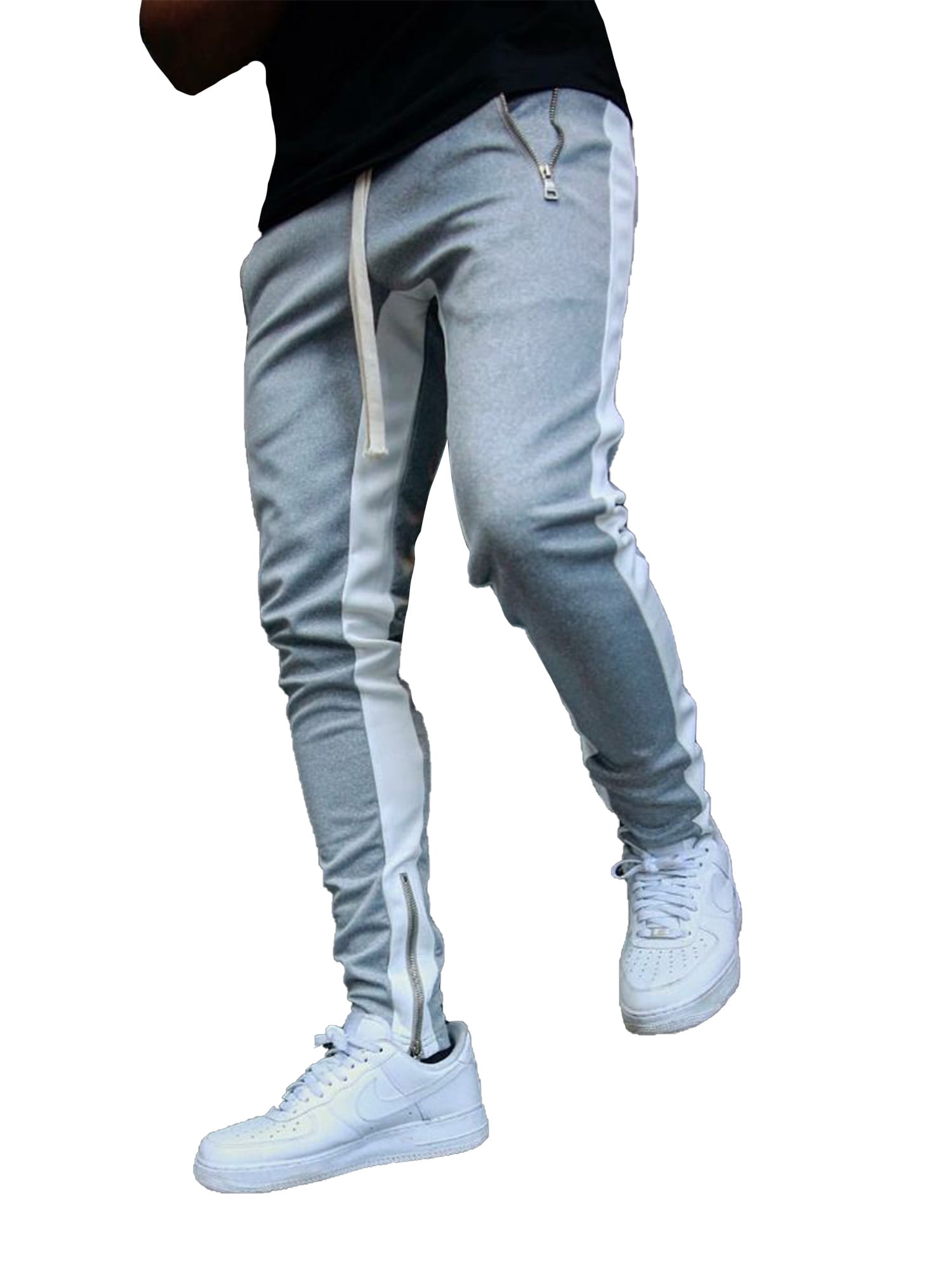 FRPE Men Contrast Color Hip Hop Slim Fit Sport Casual Stretchy Pants Trousers