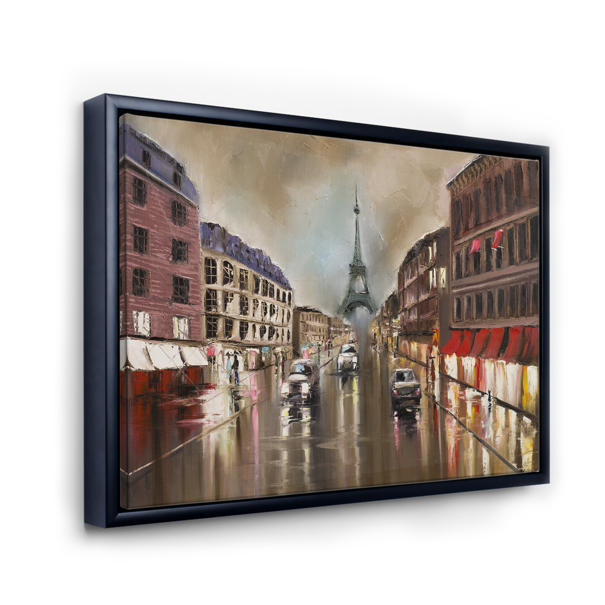 Quiet Rainy Street In Gray Eiffel Tower Paris 20 in x 12 in Framed Painting Canvas Art Print, by Designart