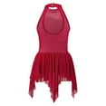 thumbnail image 3 of Haitryli Kids Girls Halter Sequin Irregular Hem Dance Dress Hollow Back Ballerina Girls Dancewear Burgundy 10, 3 of 8