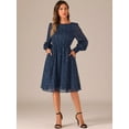 thumbnail image 2 of DARING DIVA Puff Long Sleeve Elastic Waist Mesh Dress S Dark Blue, 2 of 6