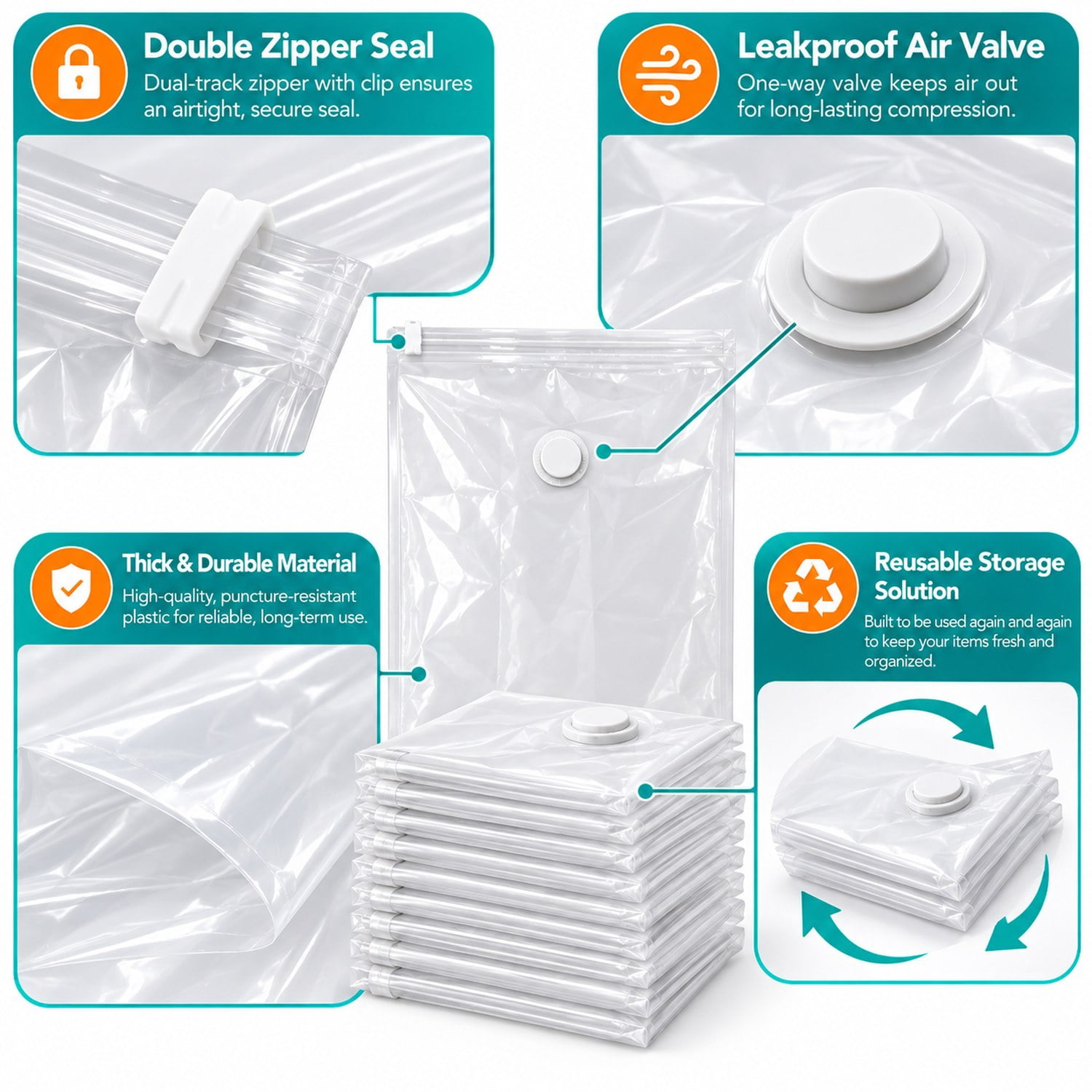 Vacuum Storage Bags, 15 Pack Space Saver Seal Bag(3 Jumbo/3 Large/3 Medium/3 Small/3 Roll), Compression Airtight Zipper Space Bags with Electric Pump, for Cloth, Bedding, Blanket, Pillow, Travel