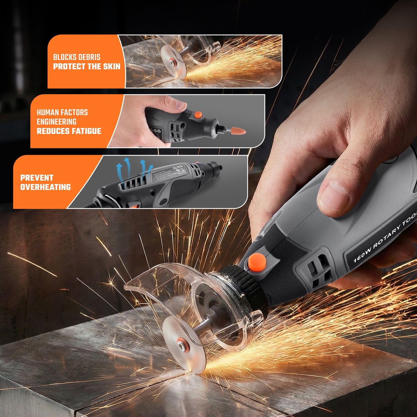 SPEEDWOW Rotary Tool Kit, Corded Power Rotary with Flex Shaft & 160 Accessories Tools, Variable Speed 33000RPM Electric Drill Set for Handmade Crafting Projects and DIY