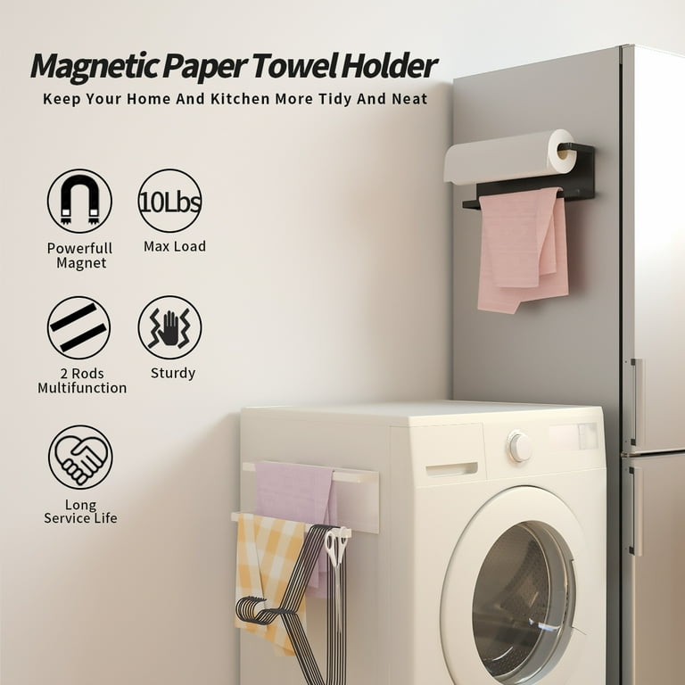 Magnetic Paper Towel Holder for Refrigerator, Kitchen Towel Rack Magnetic  Towel Bar Multi Function Made of Iron,Used for Kitchen,Bathroom,No Drilling